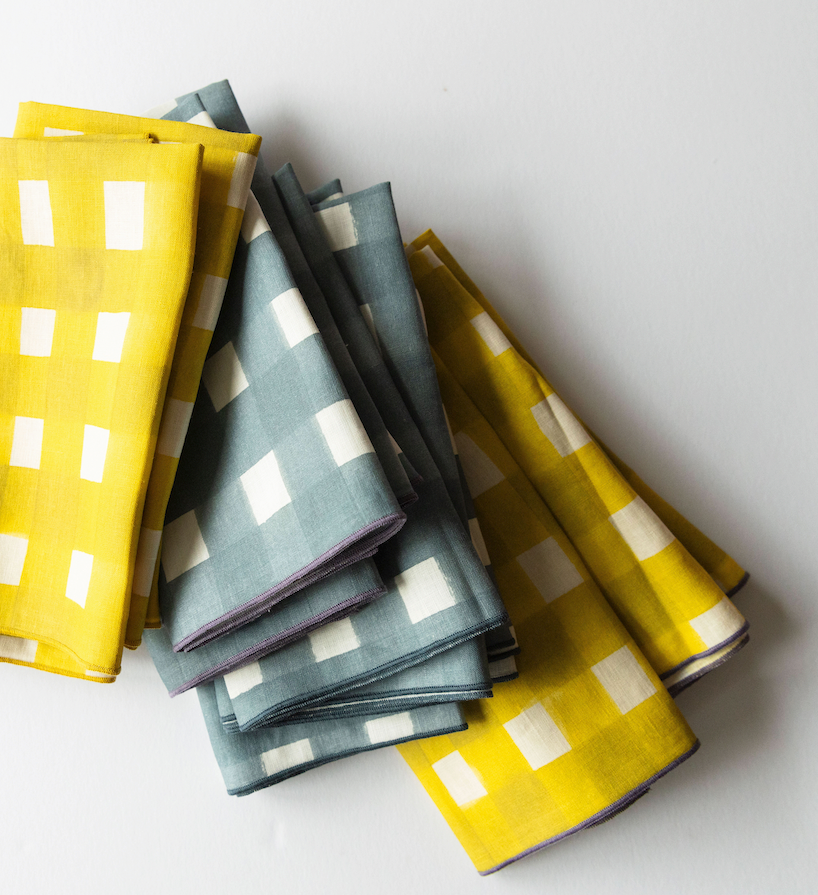 Yellow Cross-Hatch Linen Dinner Napkin | Artisan | Goldie Home