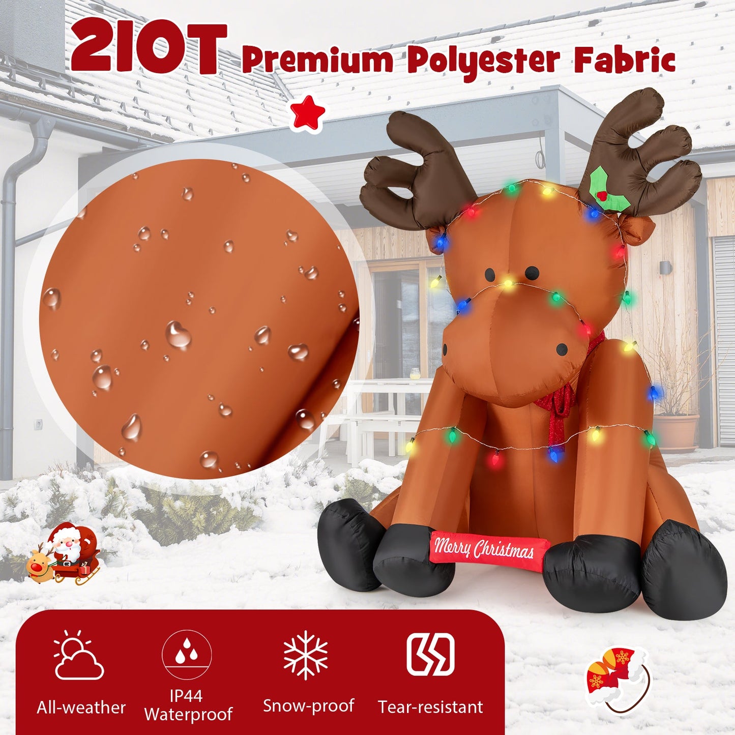 8.5 Feet Tall Christmas Inflatable Reindeer with 24 LED String Lights