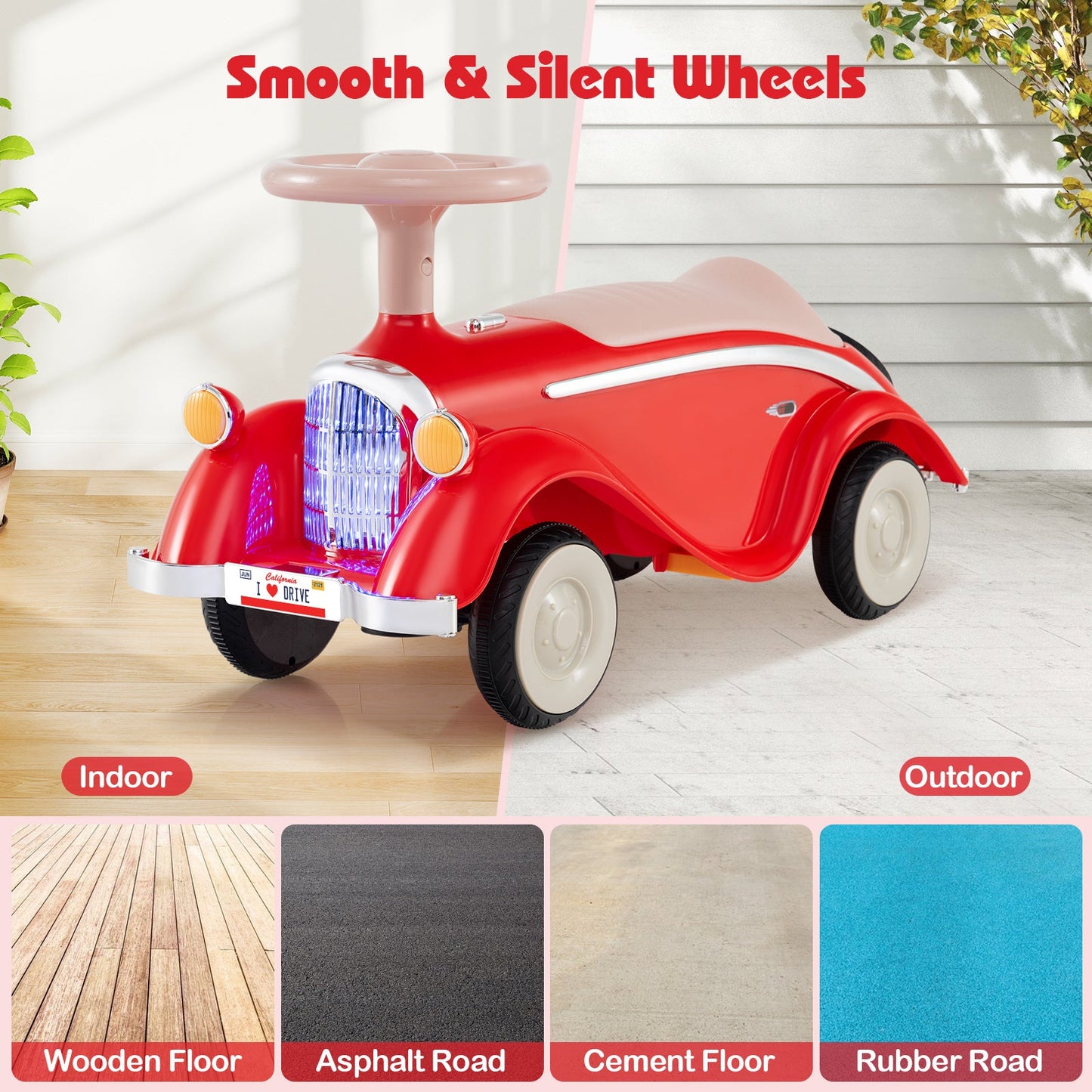 Toddler Ride on Toy Classic Sliding Car with Horn and LED Headlight