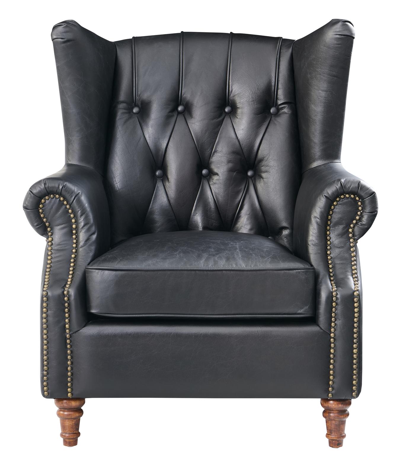 Tufted English Rolled Arm Wing Chair - Top Grain Leather