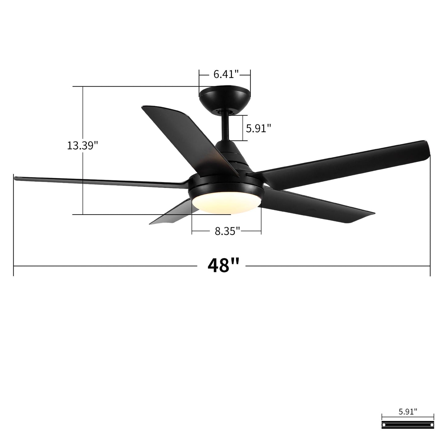 Ceiling Fan With Lights And Remote Control, Reversible DC Motor, 6 Speeds, 3 Cct Dimmable LED, Quiet Timer For Indoor - Black
