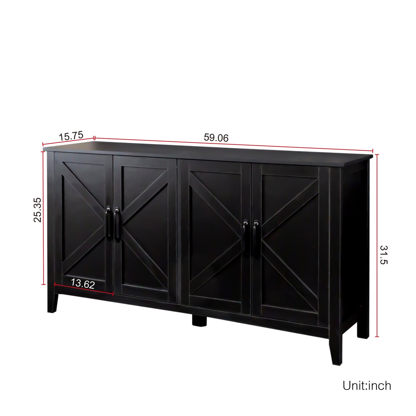 Cabinet With 4 Doors and 4 Open Shelves Freestanding Sideboard