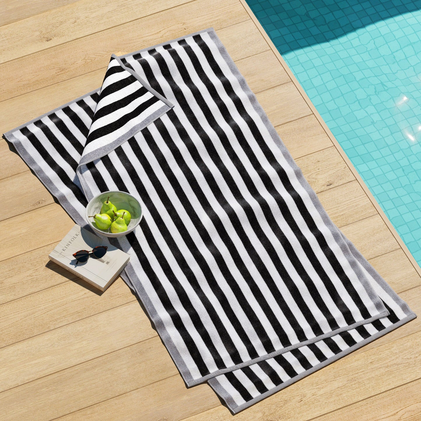 Oversized Striped Border Cabana Beach Towels - Santa Cruz.