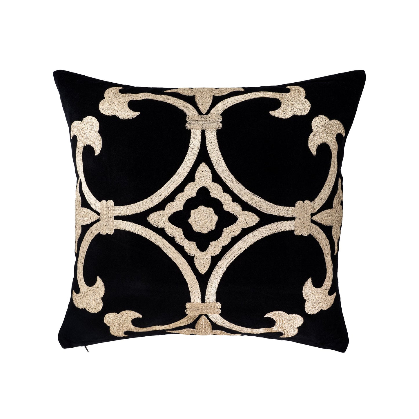Black Velvet Throw Pillow with Gold Embroidery - Palazzo Collection, 20 X 20
