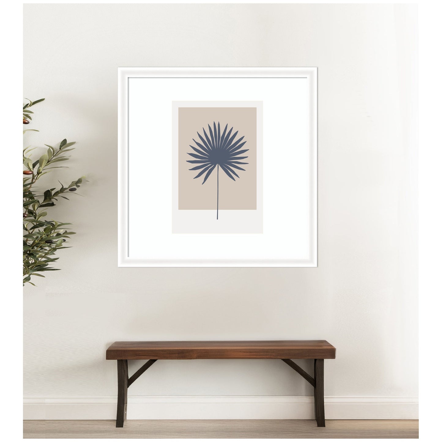 Muted Tan and Blue Colorblock Botanical Palm by The Creative Bunch Studio Framed Wall Art Print