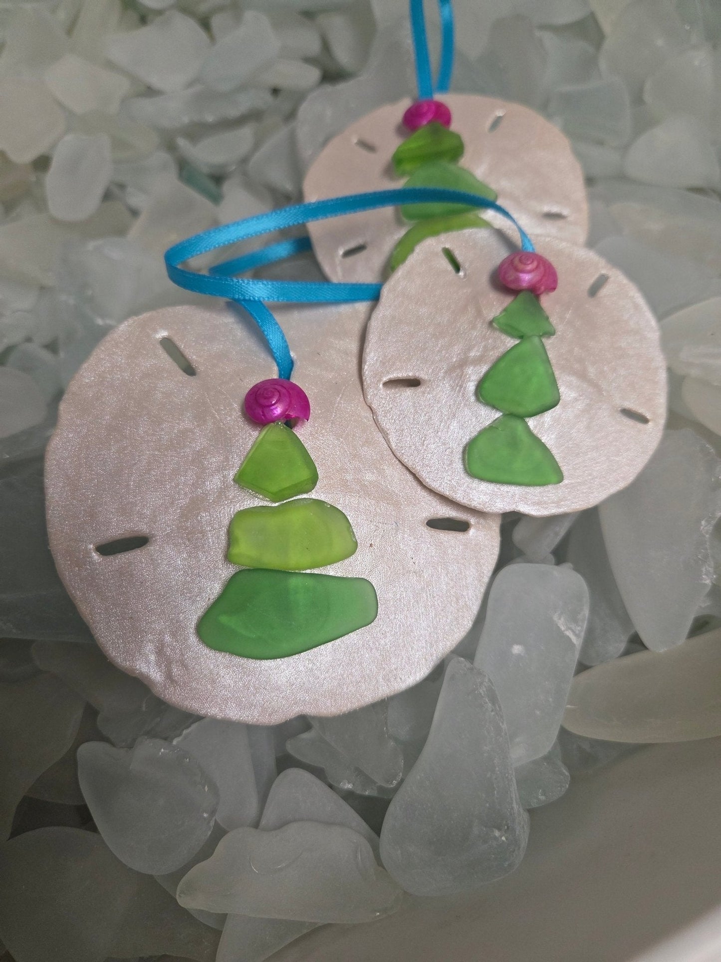 Christmas Ornament - Coastal Sand Dollar with Seaglass Tree Handmade