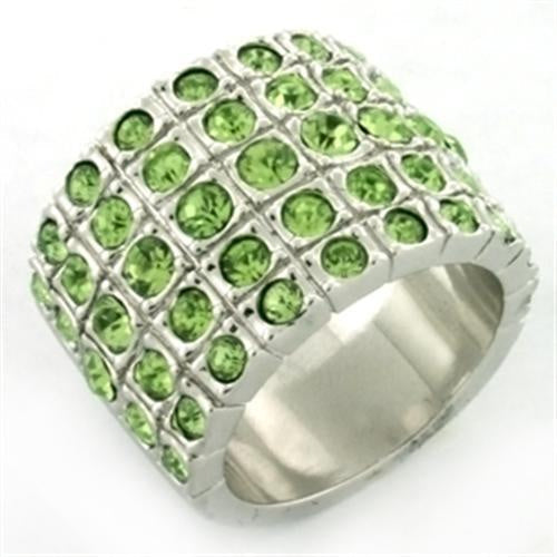 LOA658 - Rhodium Brass Ring with Top Grade Crystal in Apple Green color