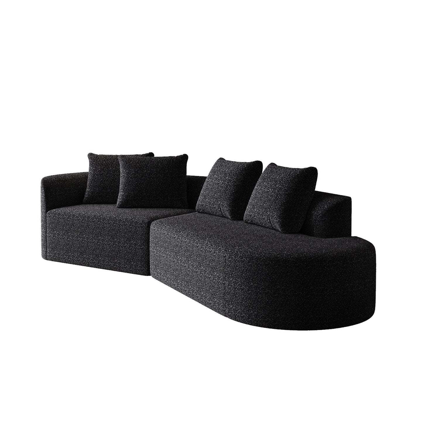 Upholstered Oversized Sectional Sofa, 4 Seater Extra Deep & Wide Curved Cloud Couch With 4 Throw Pillows For Living Room - Black