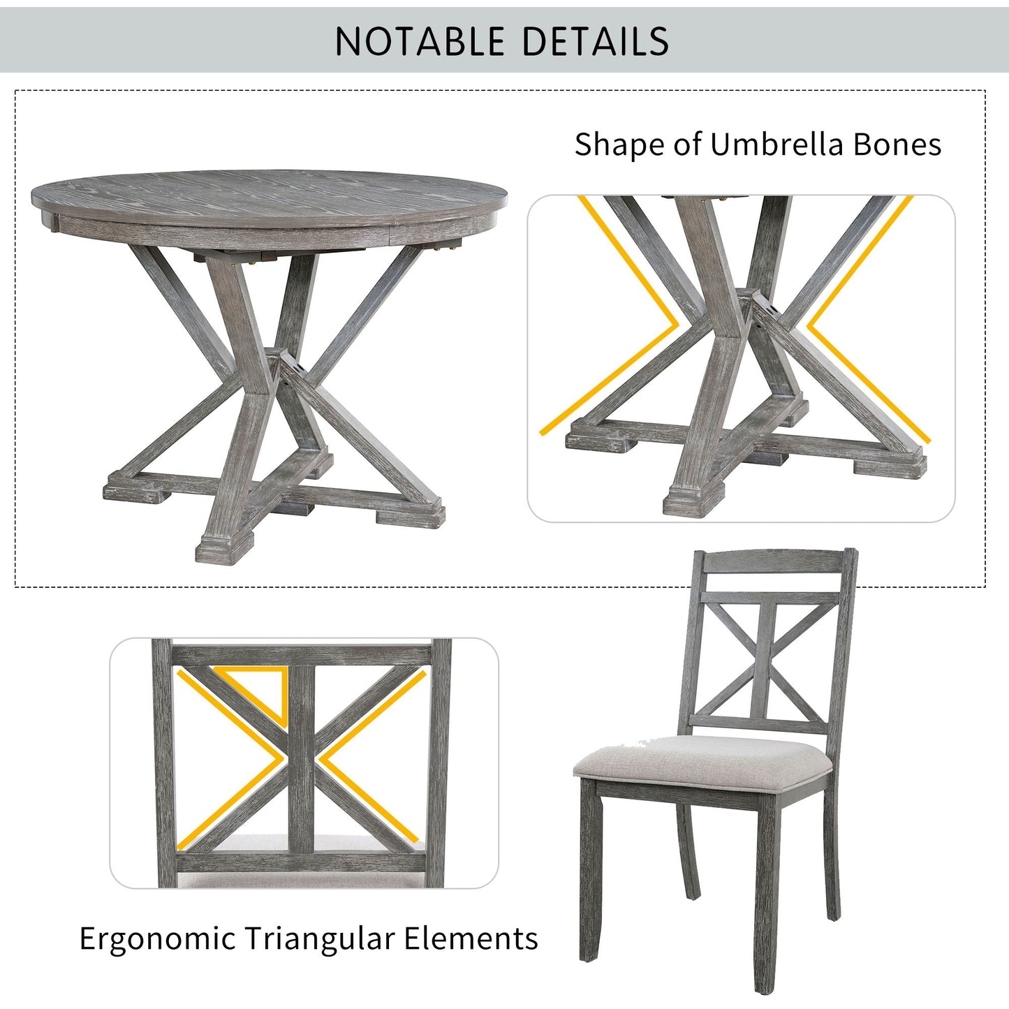 Dining Set With Extendable Round Table And 4 Upholstered Chairs