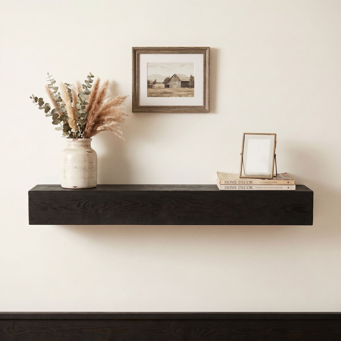 48'' Embossed Fireplace Mante, Wall Mounted Floating Shelf - Black