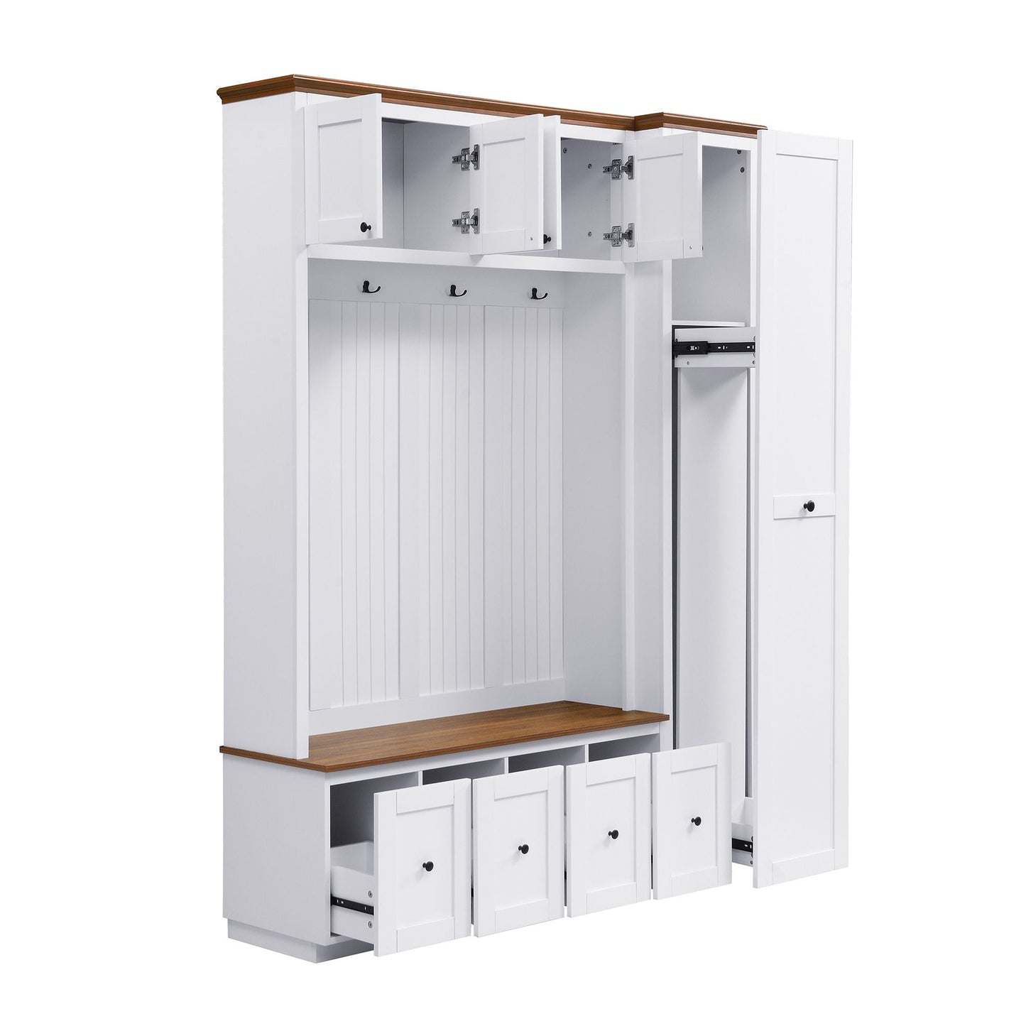 Entryway Hall Tree With Storage Bench, Coat Rack Shoe Bench With Cabinets