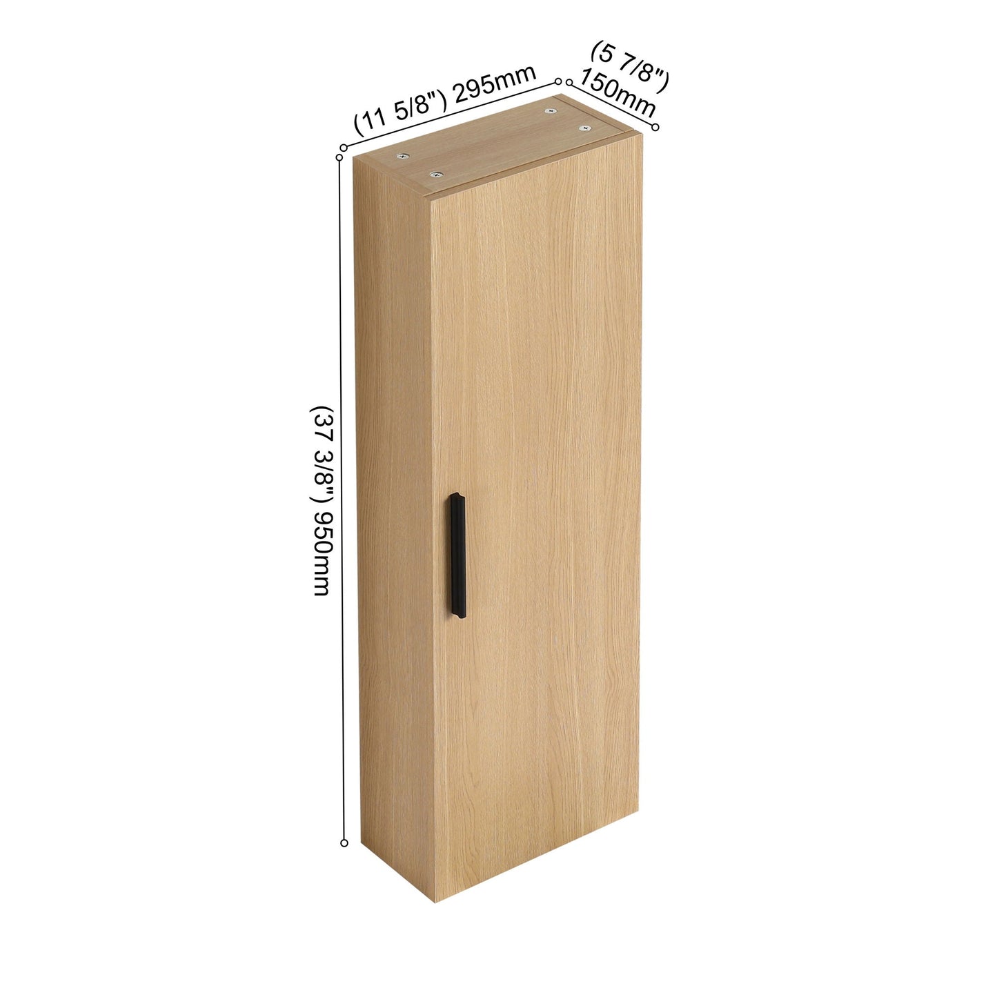 Tall Floating Bathroom Side Cabinet, Wall Mounted Single Door Storage - Light Oak