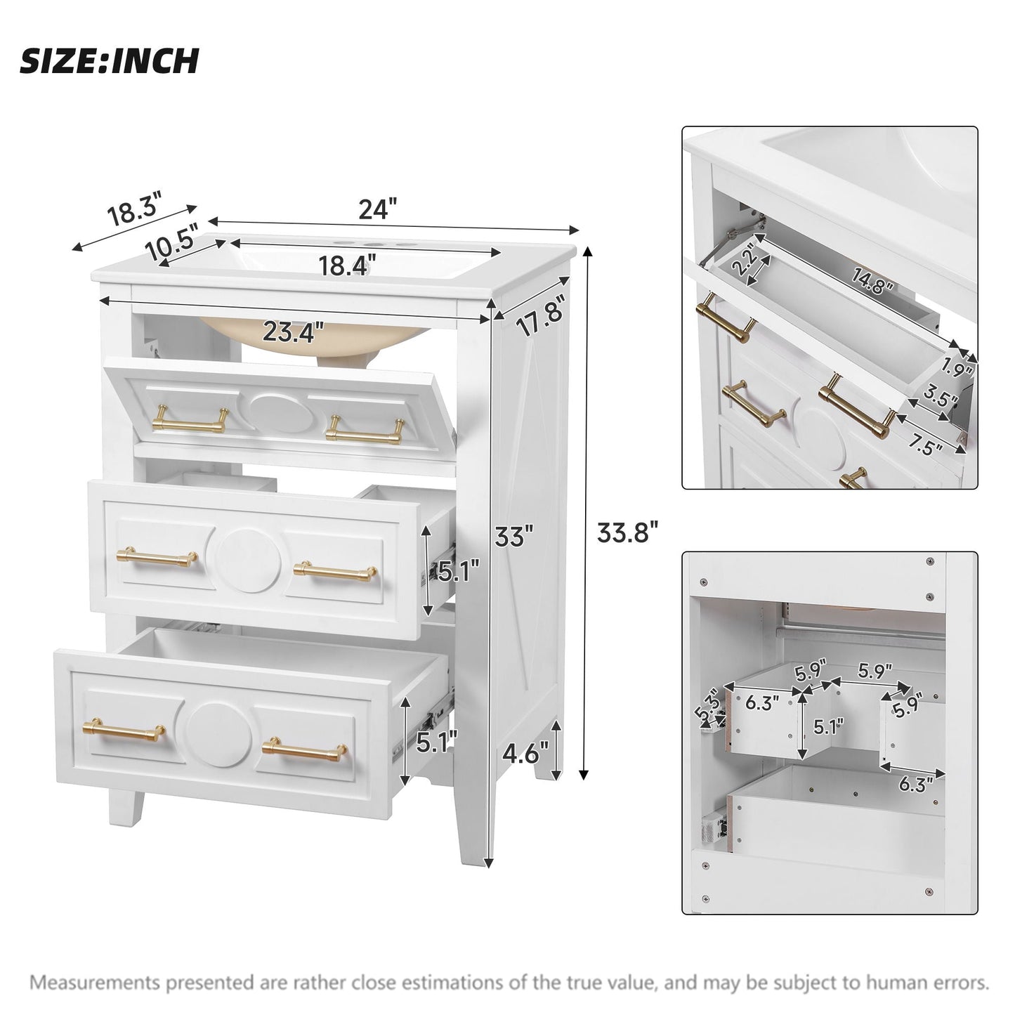 Bathroom Vanity With Sink, Free Standing Single Set, 3 Drawer Storage Cabinet