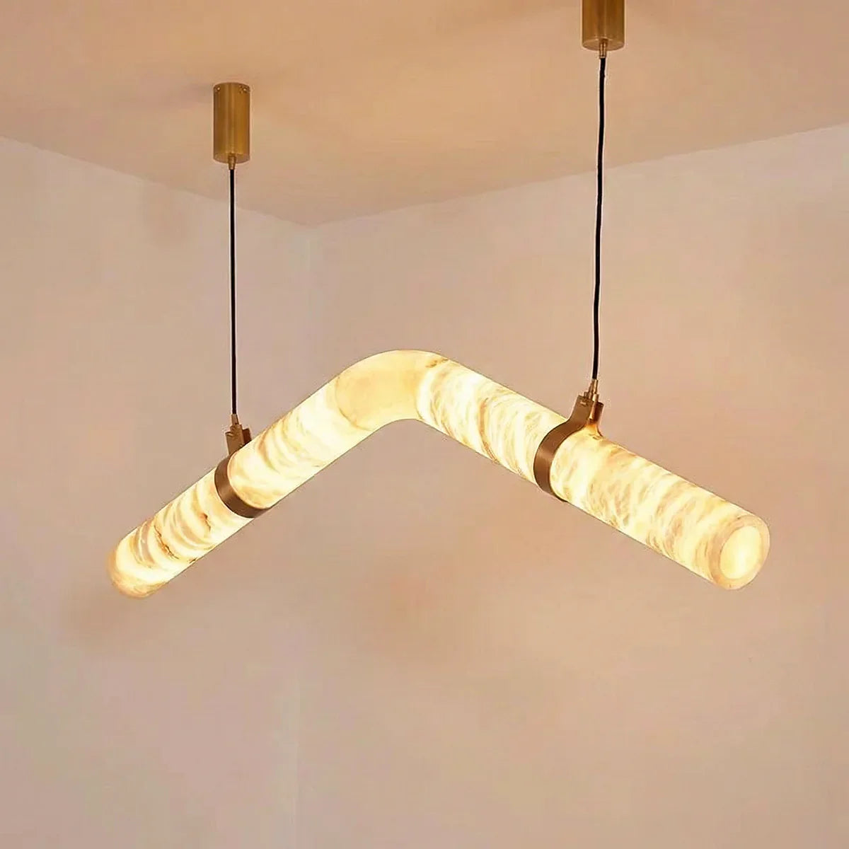 Linear Geometry Wave Alabaster Chandelier