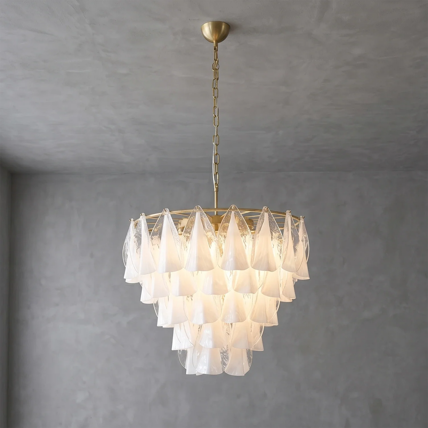 Modern Brass Tiered Glass Chandelier