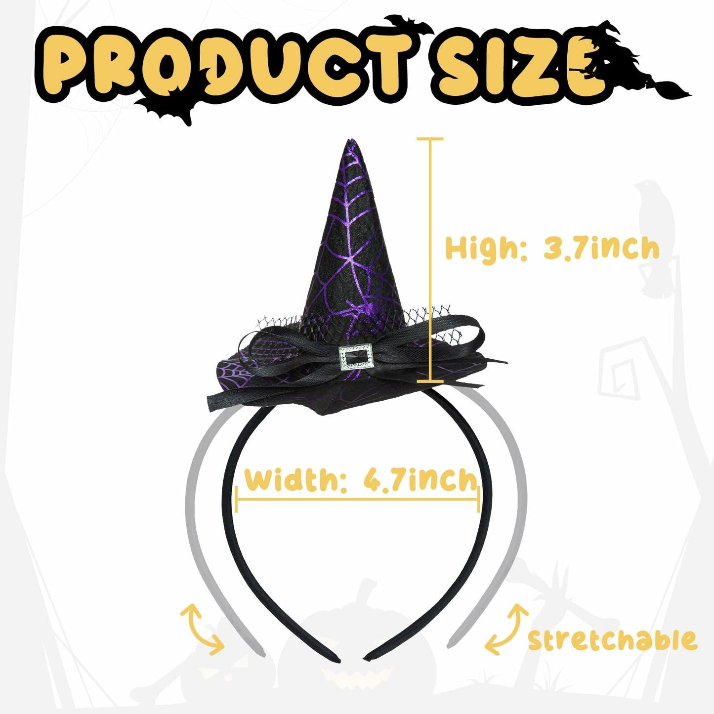 Edoneery Halloween Witch Hat Headband with Veil Feathers Purple for Women