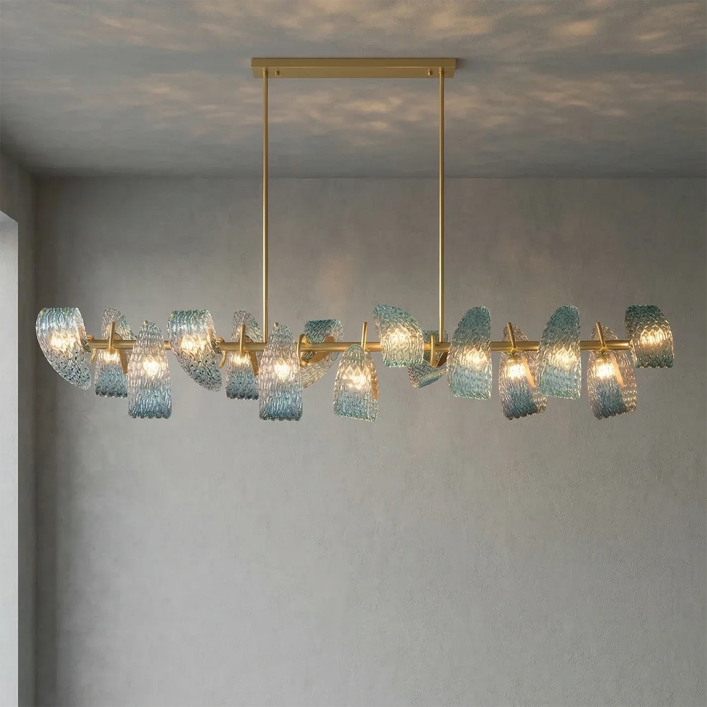 Peacock Blue Petal Art Glass Chandelier