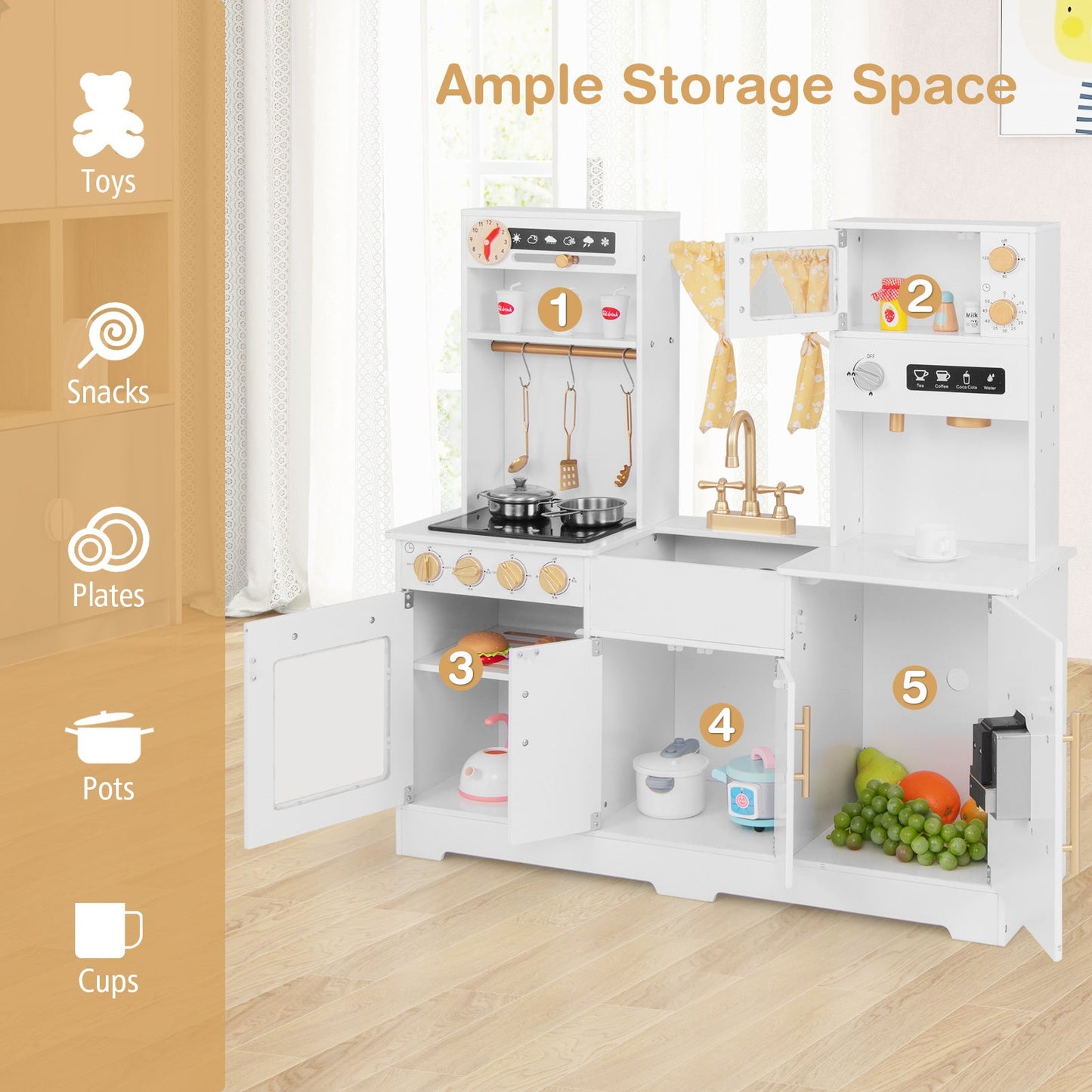 Pretend Play Kitchen for Kids with Coffee Maker-White
