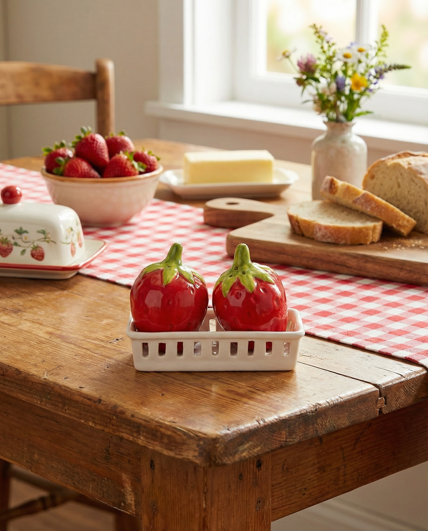 Strawberry Salt & Pepper Shaker Set with Berry Basket Holder