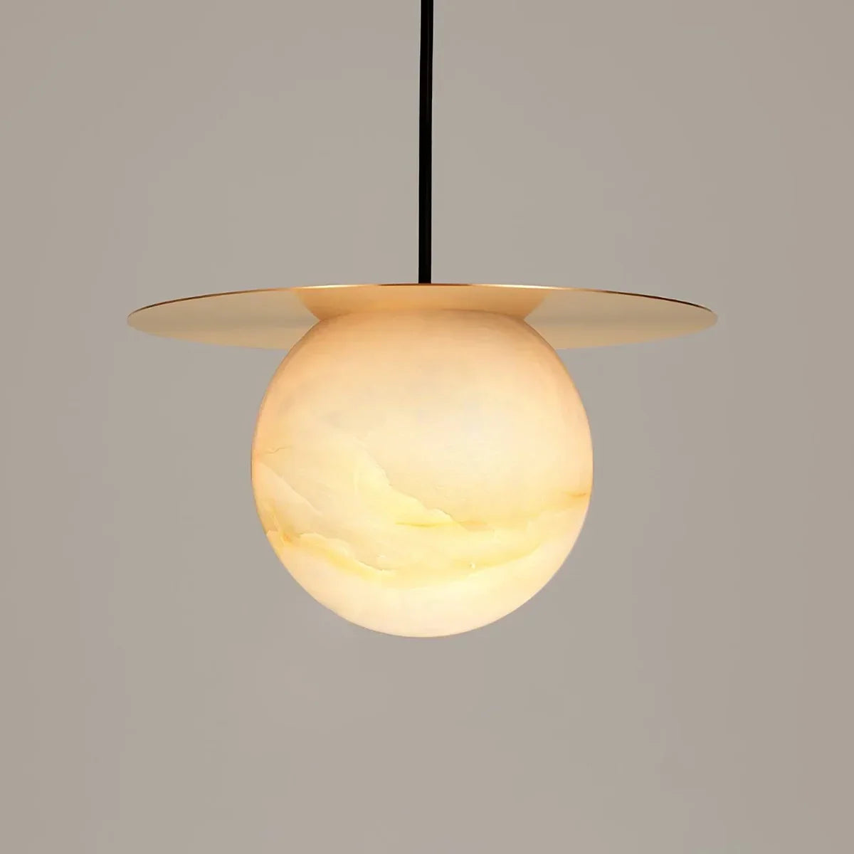 Spherical Alabaster Borra Disc Pendant Light