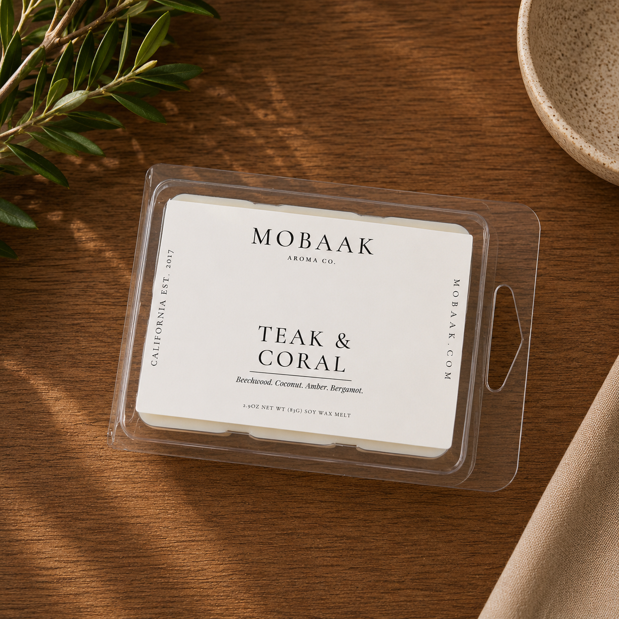 Teak & Coral Wickless Tart