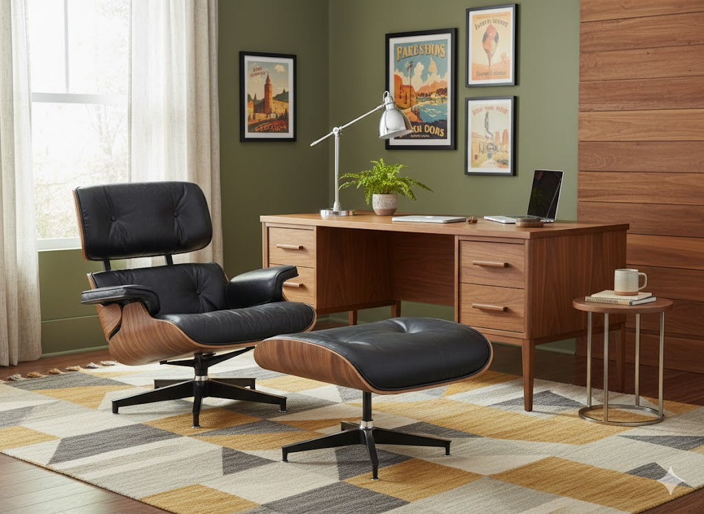 Luxury Lounge / Office Chair with Ottoman – Top Grain Leather