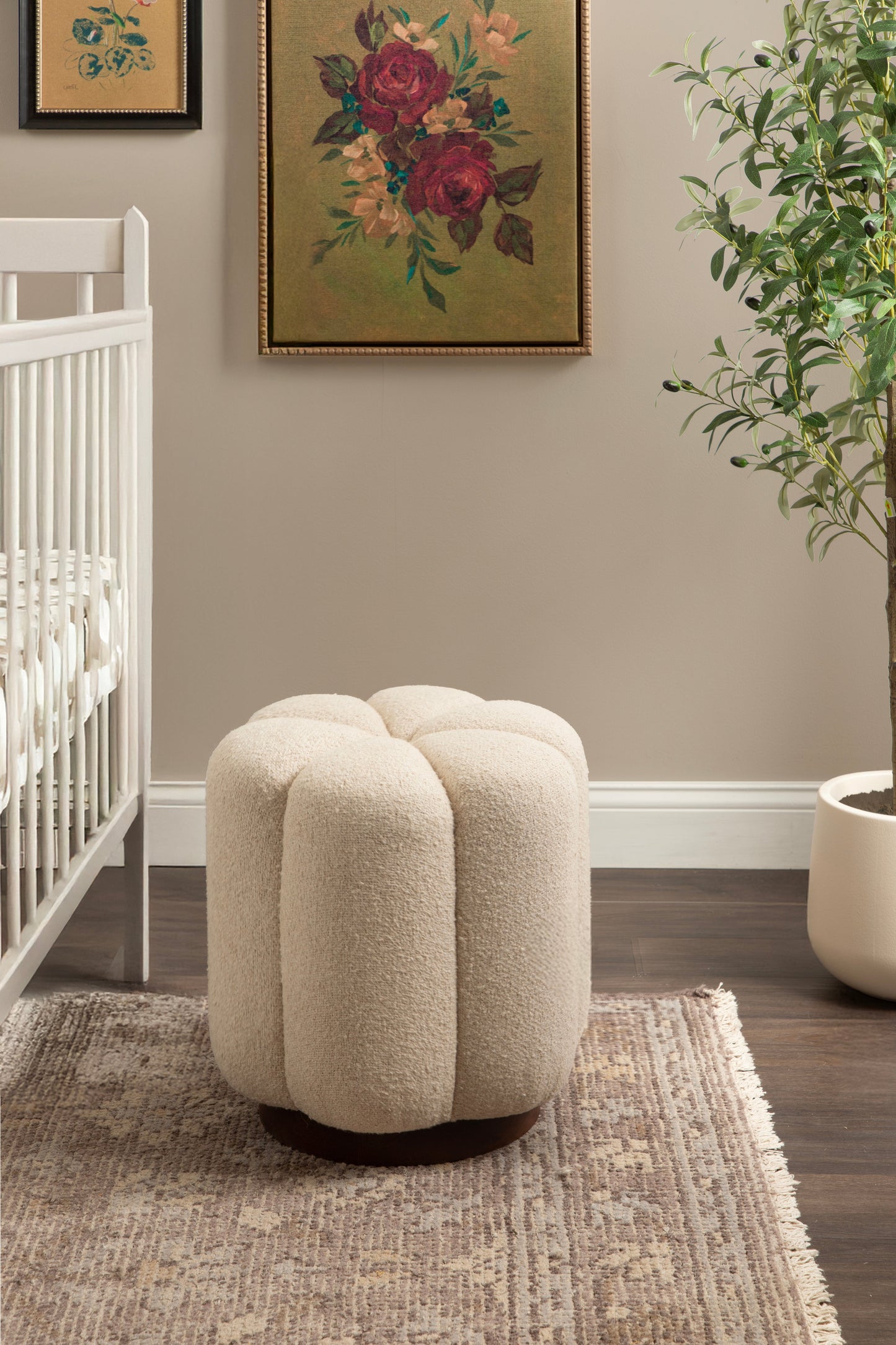 Lucida Round Tufted Ottoman Fabric and Wood