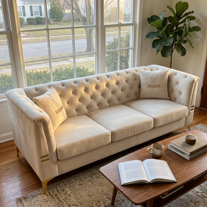 Contemporary Faux Sherpa Fabric Sofa With Pillows