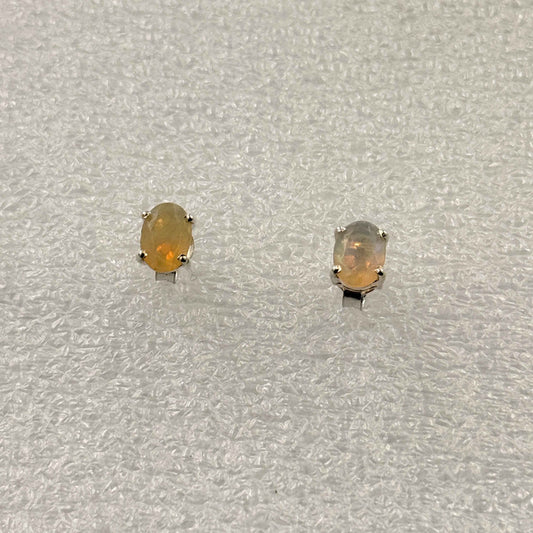 Sterling Silver Oval Ethiopian Opal Post Earrings Size 3