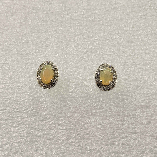 Sterling Silver Halo Oval Ethiopian Opal Post Earrings