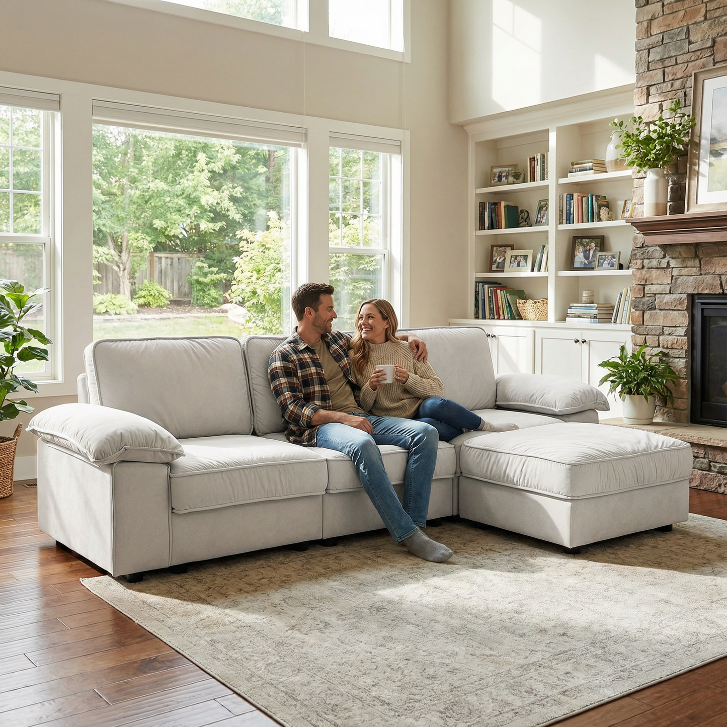 105.5-Inch Modern L-Shaped Sectional Sofa with Ottoman