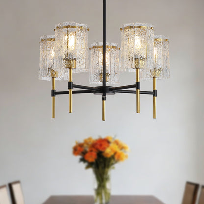 5 Light Chandelier, Textured Glass Pendant Light, (Not Including The Bulb) For Living Room - Black / Gold