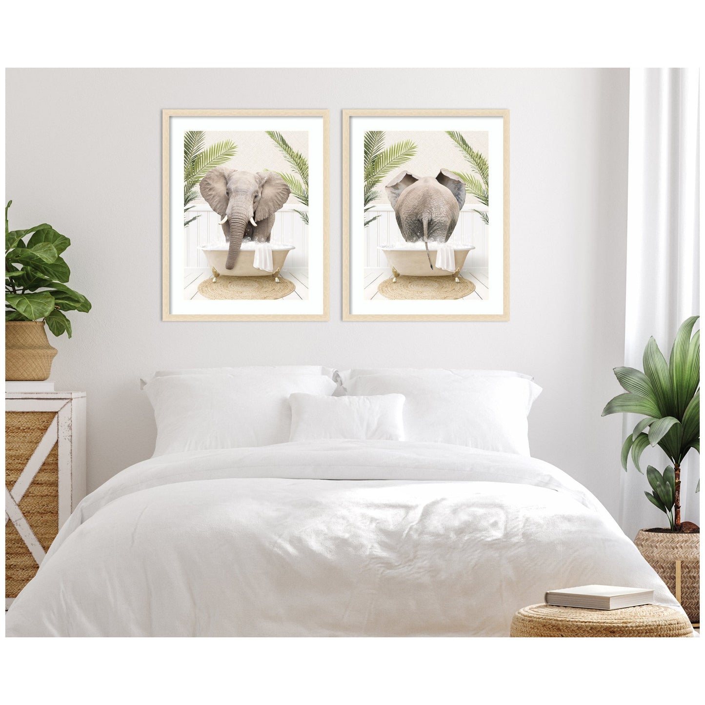 Elephant Palm Bathtub 2 Piece Framed Wall Art Print Set by Amy Peterson