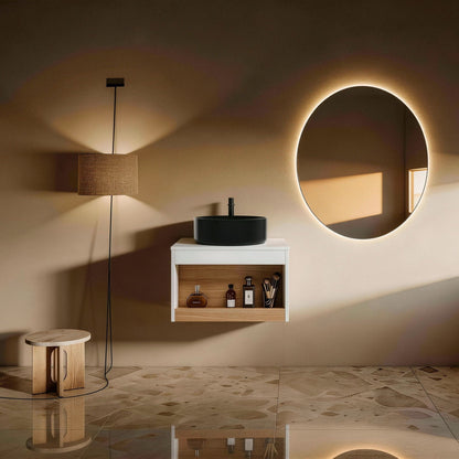 Floating Bathroom Vanity With Glossy Round Vessel Sink