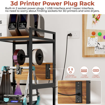 3D Printer Stand With Filament Storage, T-Type Holder, Built In Power Panelб Open Frame Printer Workstation - Black