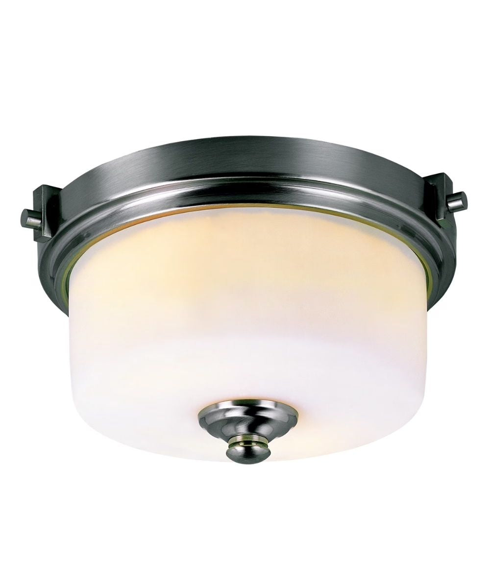 13"W 2-Light Brushed Nickel with White Frosted Glass Shade Flush Mount Light Fixture