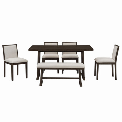 Dining Set With Rectangular Table, 4 Upholstered Chairs & 1 Padded Bench