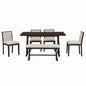 Dining Set With Rectangular Table, 4 Upholstered Chairs & 1 Padded Bench