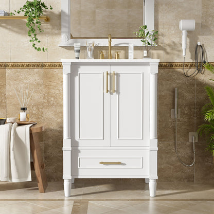 Bathroom Vanity With Ornate French Cylinder Legs, Soft Close Drawer