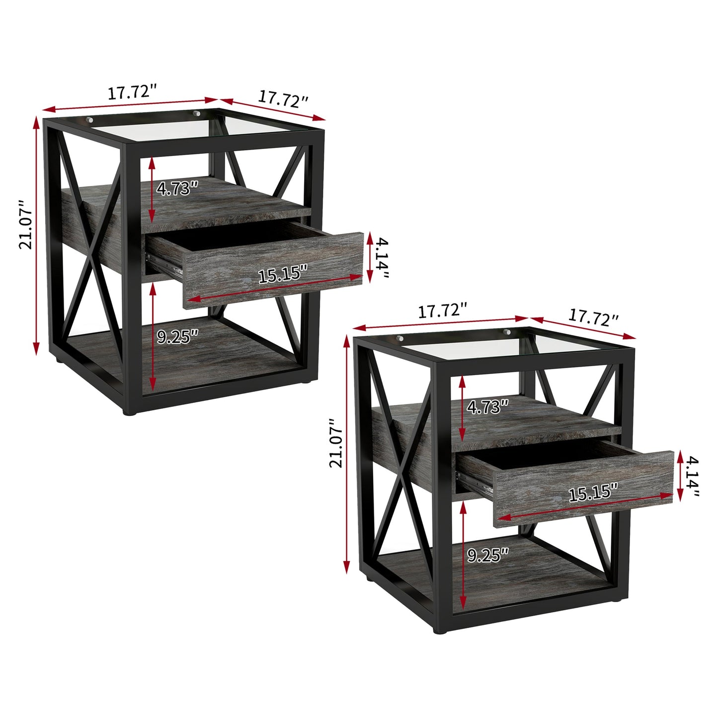 Set of 2 Modern End Table with Drawer
