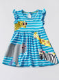 Children's Striped Animal Print Ruffle Sleeve Dress