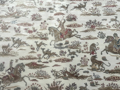 Large Turkish Silk Rug 8x10, Ivory, Hunting Design, Bamboo Silk, New