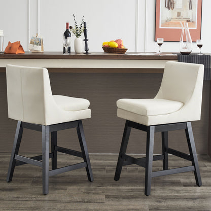 Upholstered Swivel Bar Stools With Ergonomic Design (Set of 2) - Cream White