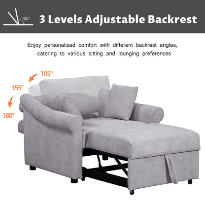 Convertible Sleeper Chair With Adjustable Backrest, 3 In 1 Lounger Chair Turns Into Bed, Single Bed For Living Room