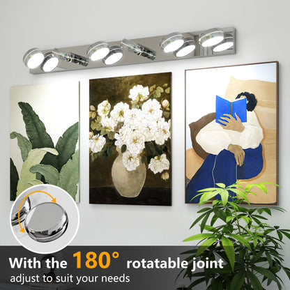 Modern Chrome LED Vanity Light Bar | 3/4/5/6-Light Bathroom Fixture over Mirror for Makeup & Daily Use