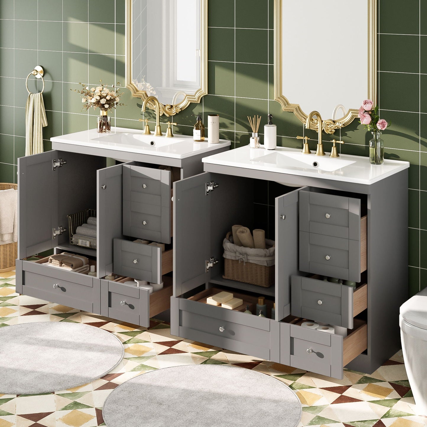 Shaker Free Standing Bathroom Vanity Cabinet & Sink, Soft Close Drawers, Soft Close Doors