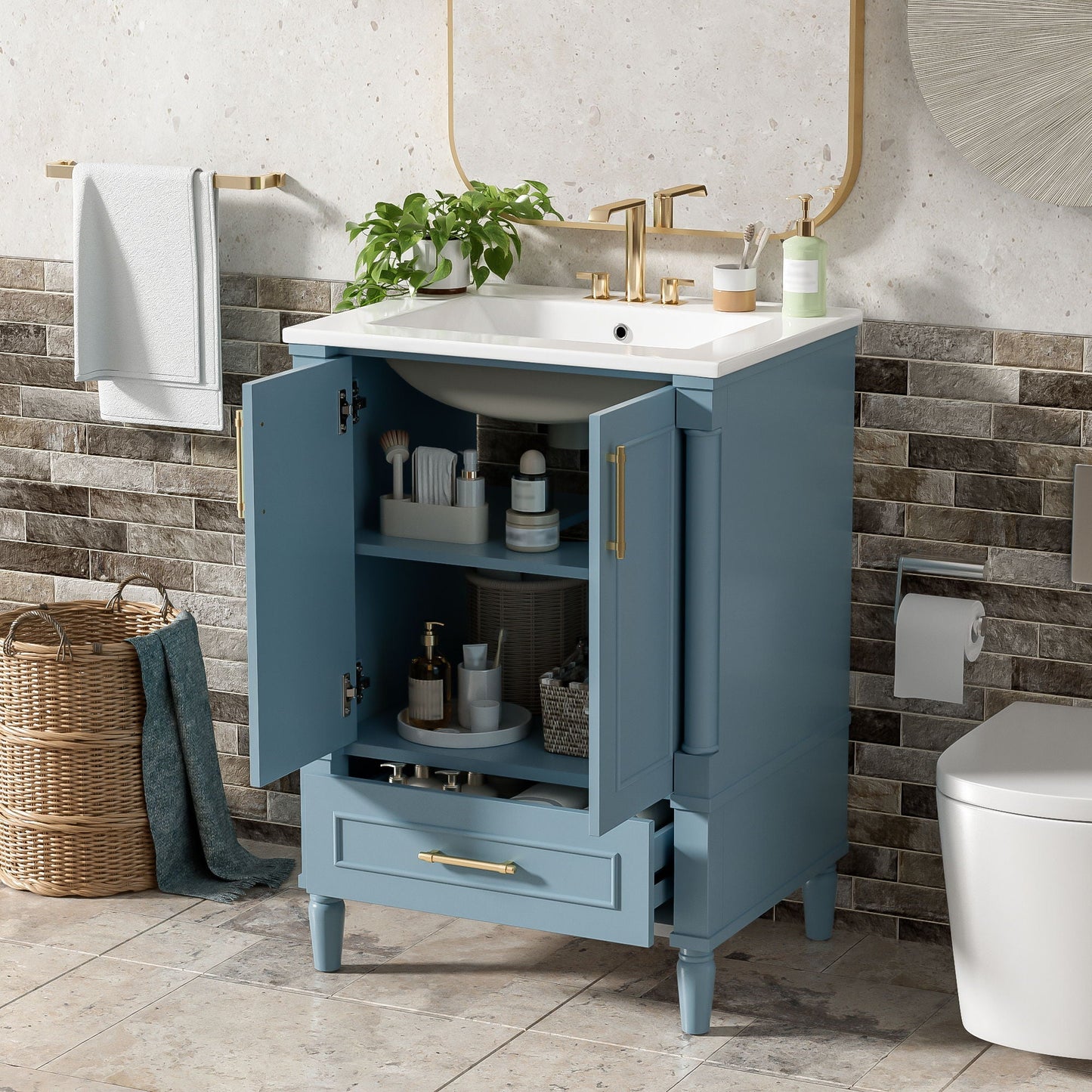 Bathroom Vanity With Ornate French Cylinder Legs, Soft Close Drawer