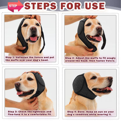 Dog Head Wrap - Quiet Ears For Anxiety, Waterproof Dog Calming Hood, No Shake Ear Cover Snoods For Thunder, Lightning, Fireworks, Vet Visits, Polyester And SBR Diving Fabric