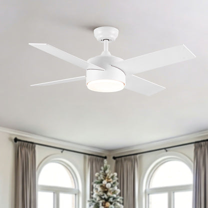 Ceiling Fan With Remote Control, Reversible DC Motor, 6 Speeds, 3 Dimmable LED, Quiet Timer For Indoor - White