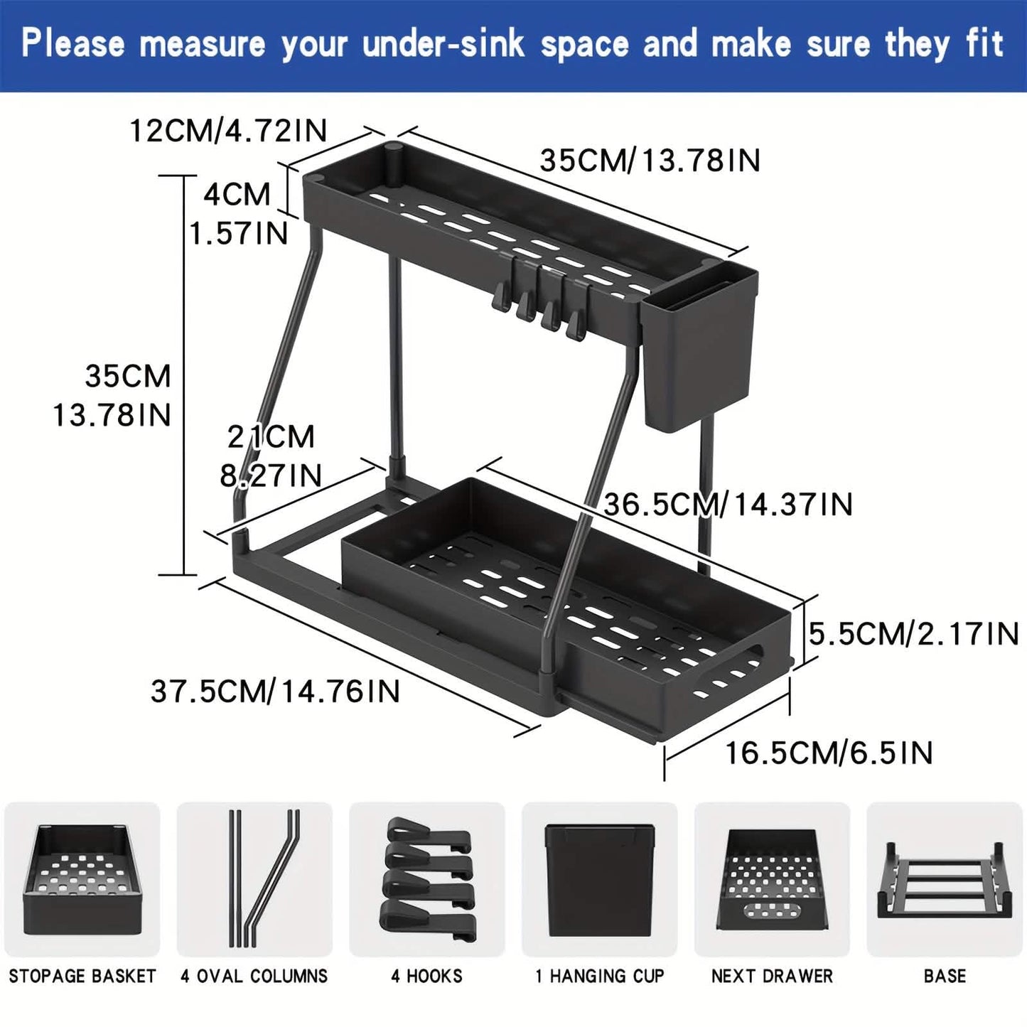 2-Piece Under Sink Organizer with Sliding Shelves – Multi-Purpose Storage Rack